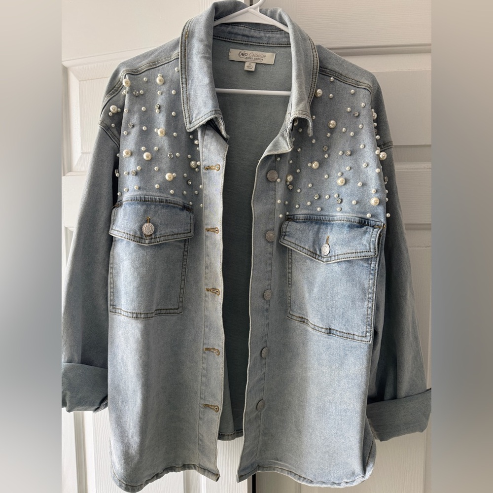 Pearl Embellished Denim Jacket